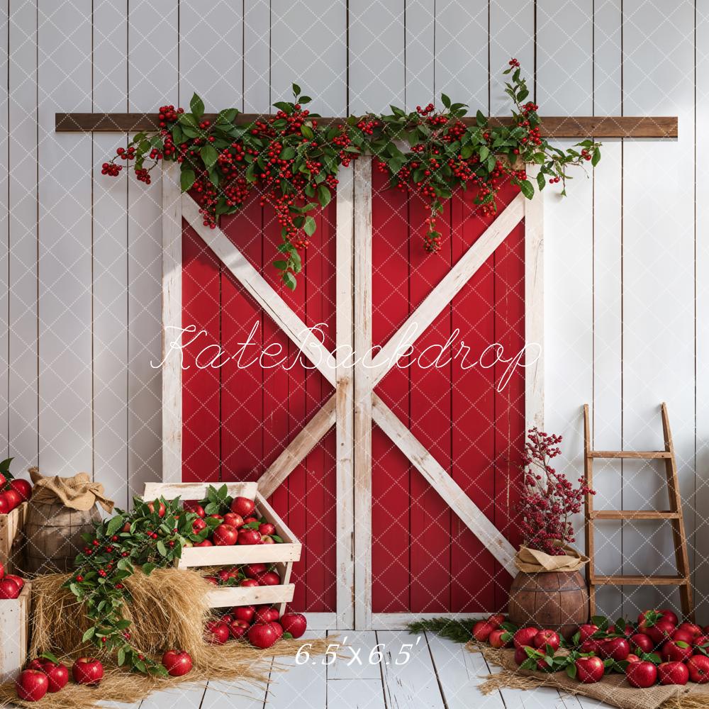 Kate Red Apple Barn Door Backdrop White Wooden Wall Designed by Emetselch - Kate Backdrop AU