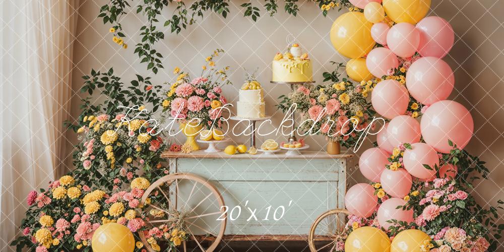 Kate Summer Birthday Backdrop Cake Smash Flower Balloon Designed by Emetselch - Kate Backdrop AU
