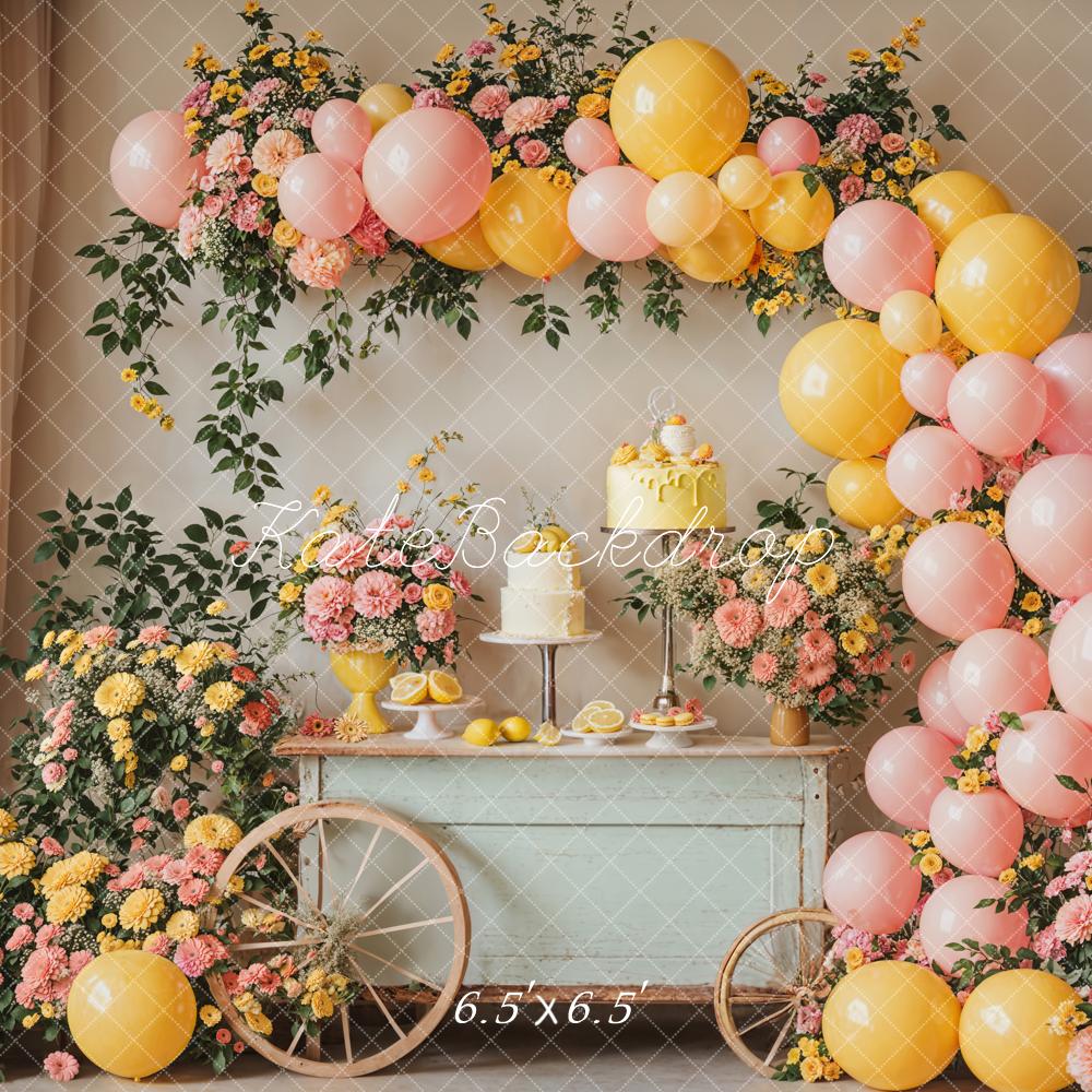 Kate Summer Birthday Backdrop Cake Smash Flower Balloon Designed by Emetselch - Kate Backdrop AU