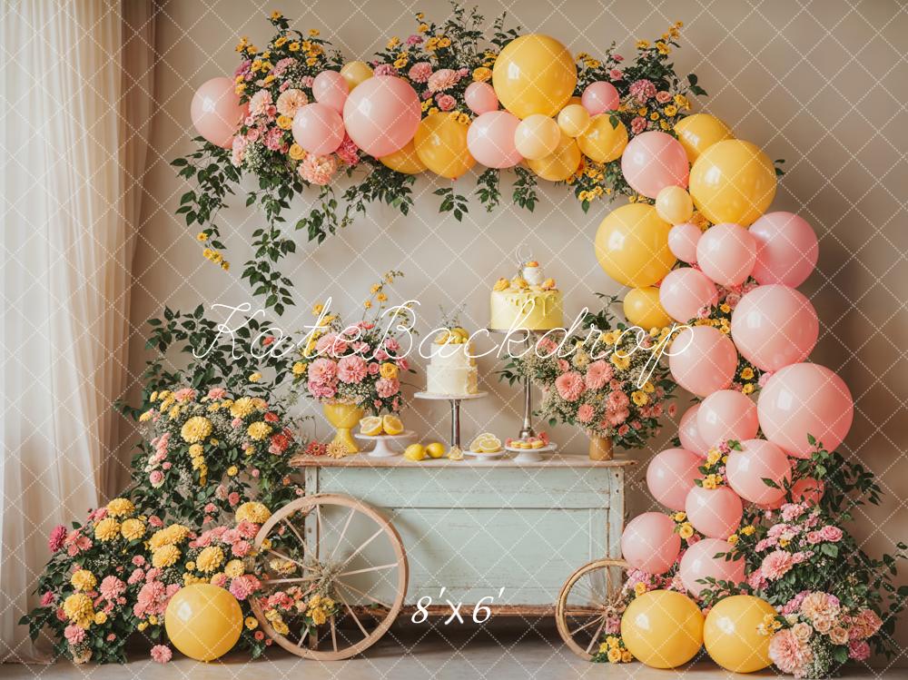 Kate Summer Birthday Backdrop Cake Smash Flower Balloon Designed by Emetselch - Kate Backdrop AU