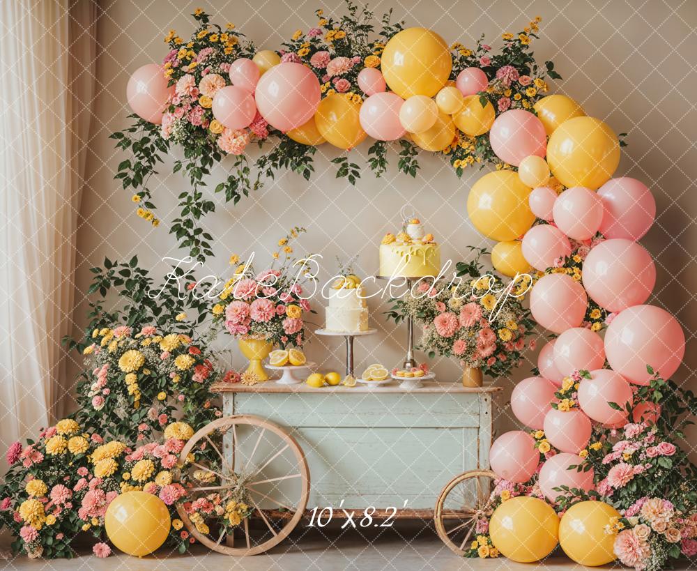 Kate Summer Birthday Backdrop Cake Smash Flower Balloon Designed by Emetselch - Kate Backdrop AU