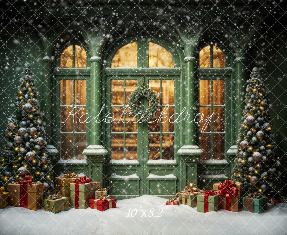 Kate Snow Green Christmas Shop Backdrop Designed by Emetselch - Kate Backdrop AU