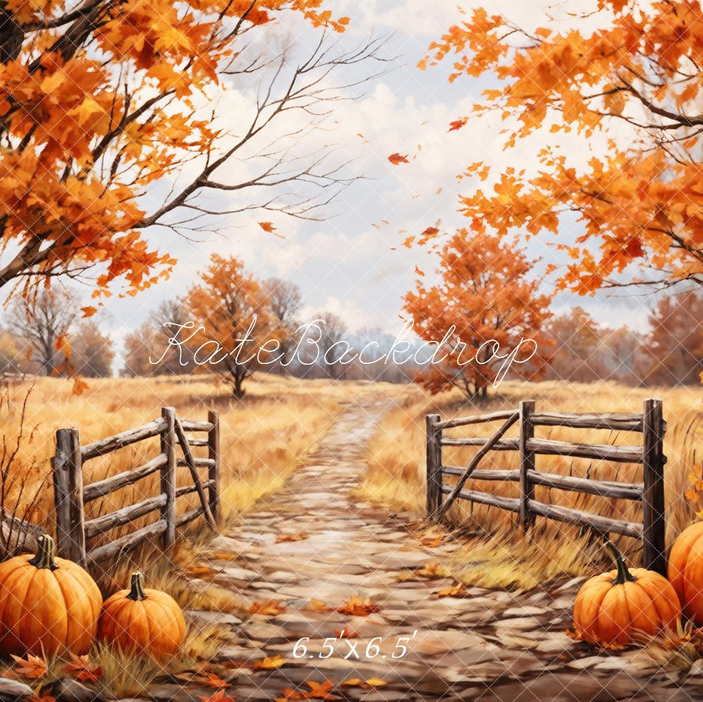 Kate Autumn Backdrop Outdoor Maple Leaves Forest Field Pumpkin Path Designed by GQ - Kate Backdrop AU
