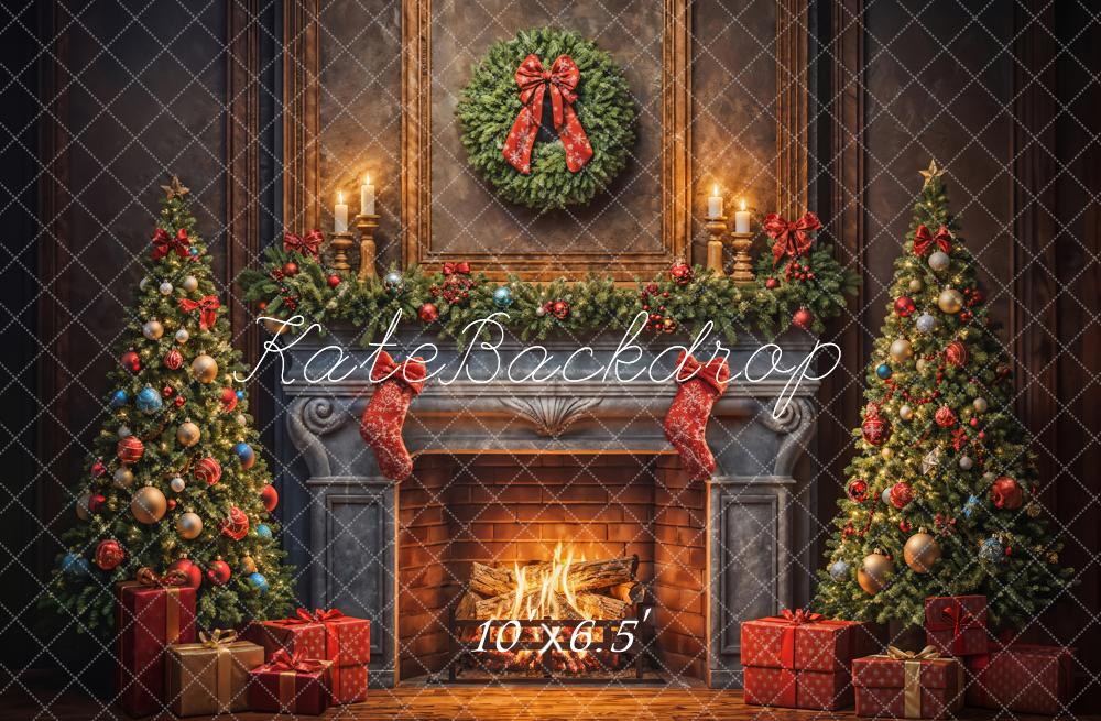 Kate Christmas Tree Fireplace Gift Backdrop Designed by Emetselch - Kate Backdrop AU