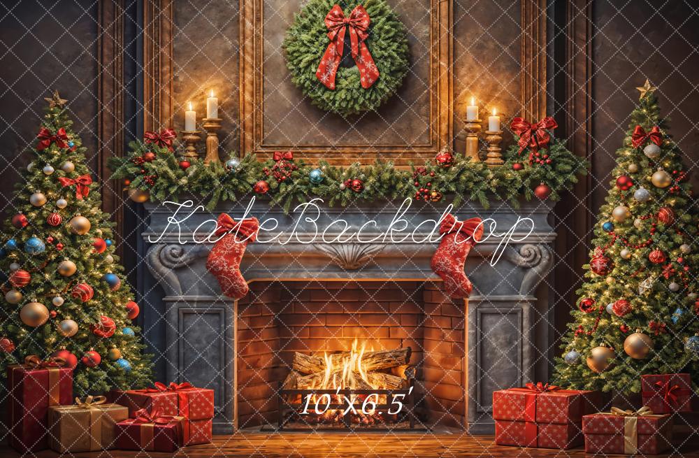 Kate Christmas Tree Fireplace Gift Backdrop Designed by Emetselch