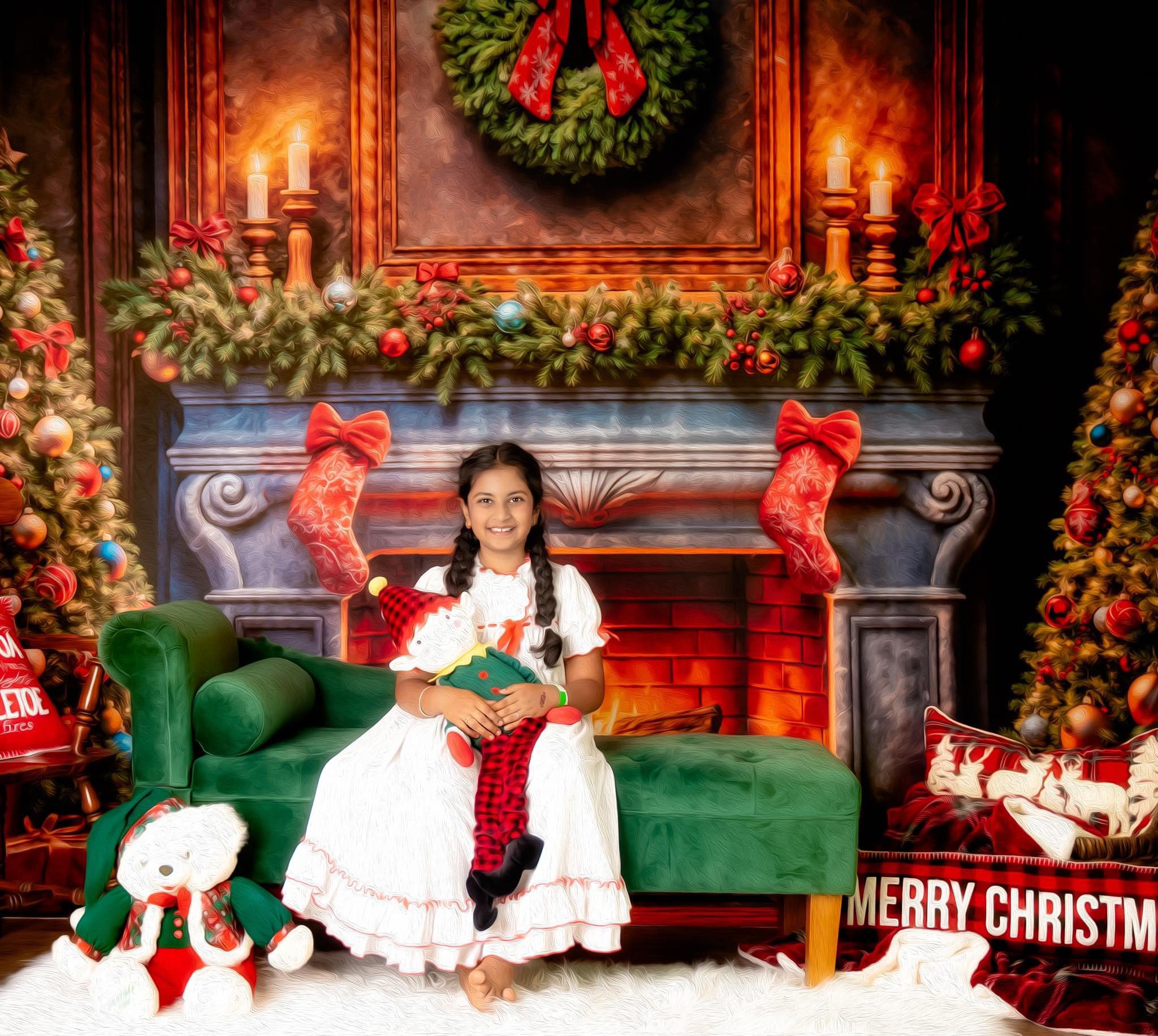 Kate Christmas Tree Fireplace Gift Backdrop Designed by Emetselch - Kate Backdrop AU