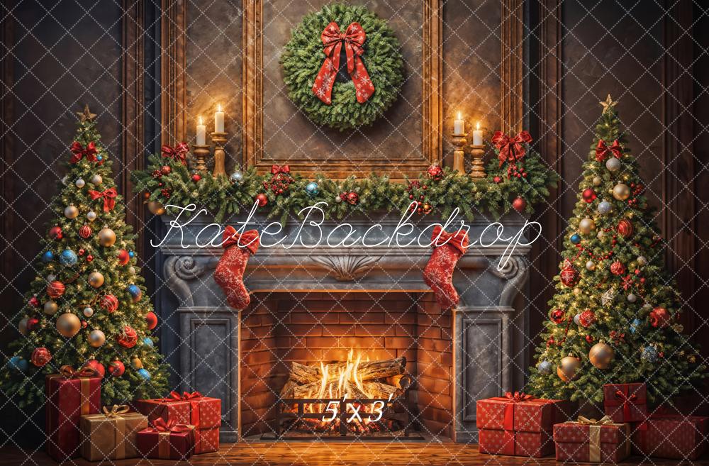 Kate Christmas Tree Fireplace Gift Backdrop Designed by Emetselch - Kate Backdrop AU
