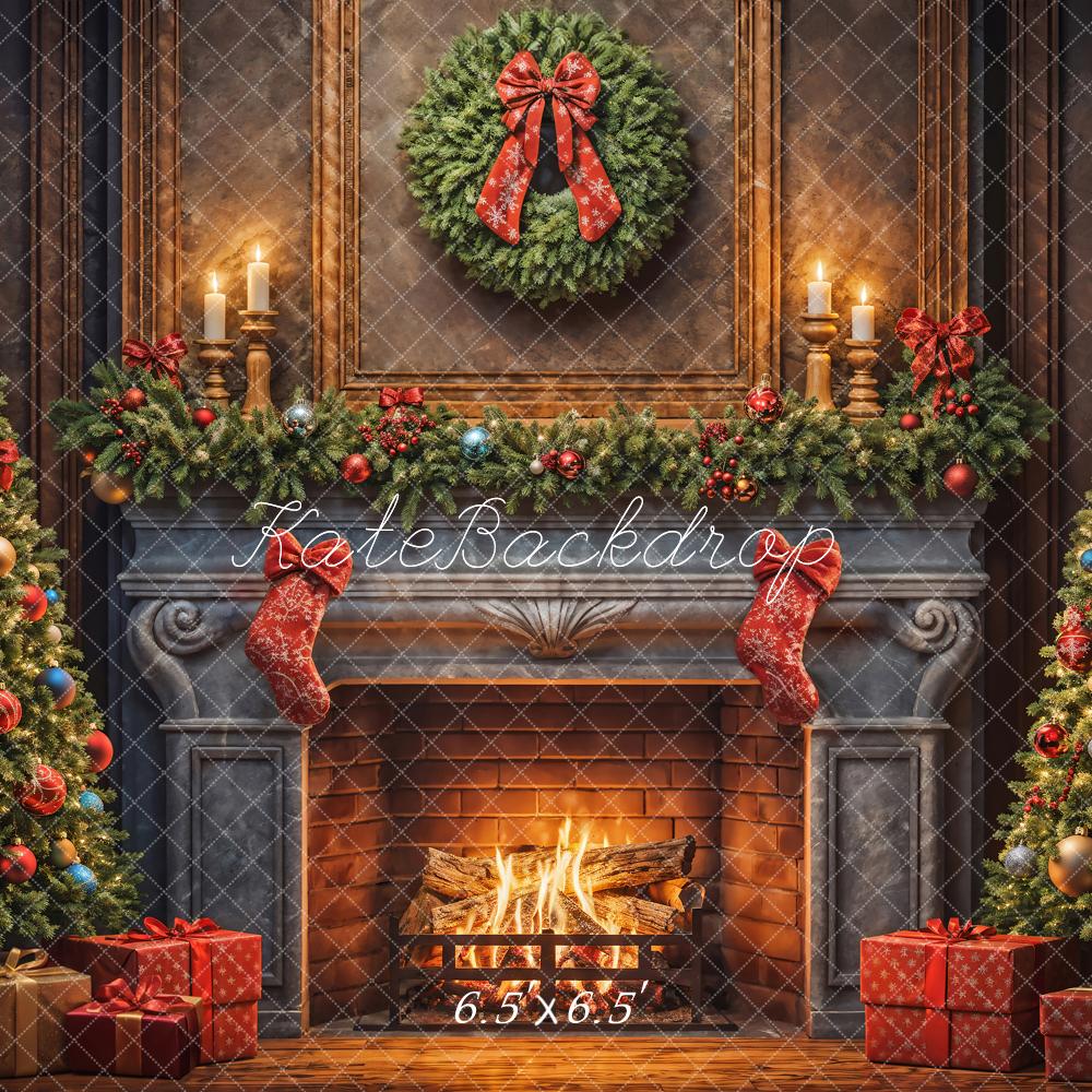 Kate Christmas Tree Fireplace Gift Backdrop Designed by Emetselch - Kate Backdrop AU