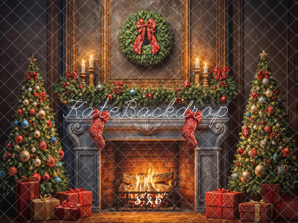 Kate Christmas Tree Fireplace Gift Backdrop Designed by Emetselch - Kate Backdrop AU
