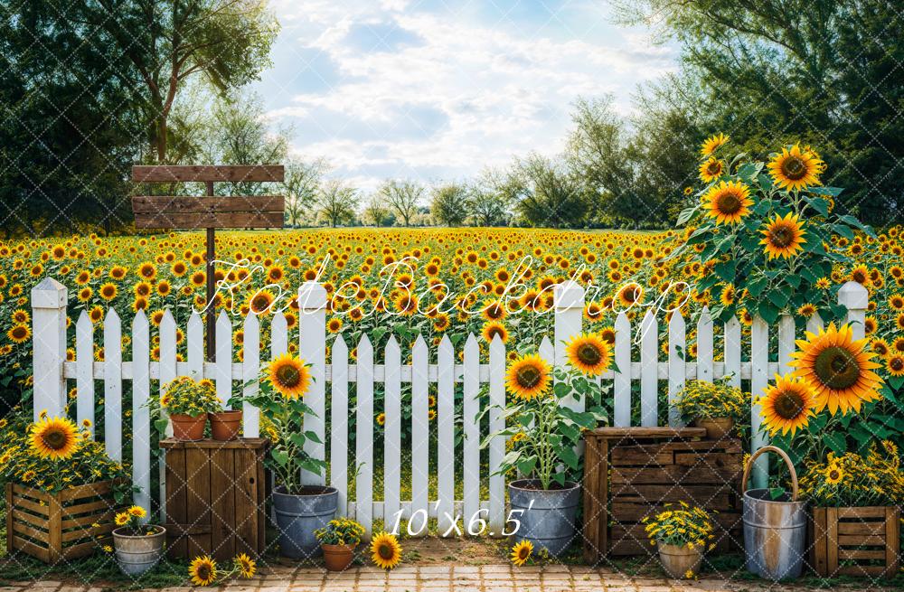 Kate Fence Sunflowers Backdrop Designed by Emetselch - Kate Backdrop AU