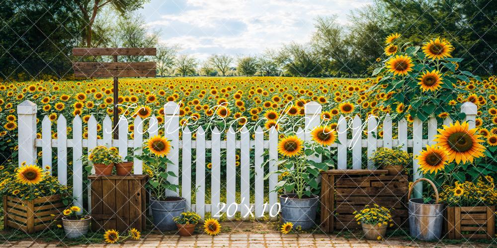 Kate Fence Sunflowers Backdrop Designed by Emetselch - Kate Backdrop AU