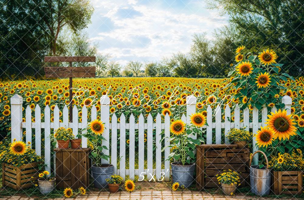 Kate Fence Sunflowers Backdrop Designed by Emetselch - Kate Backdrop AU