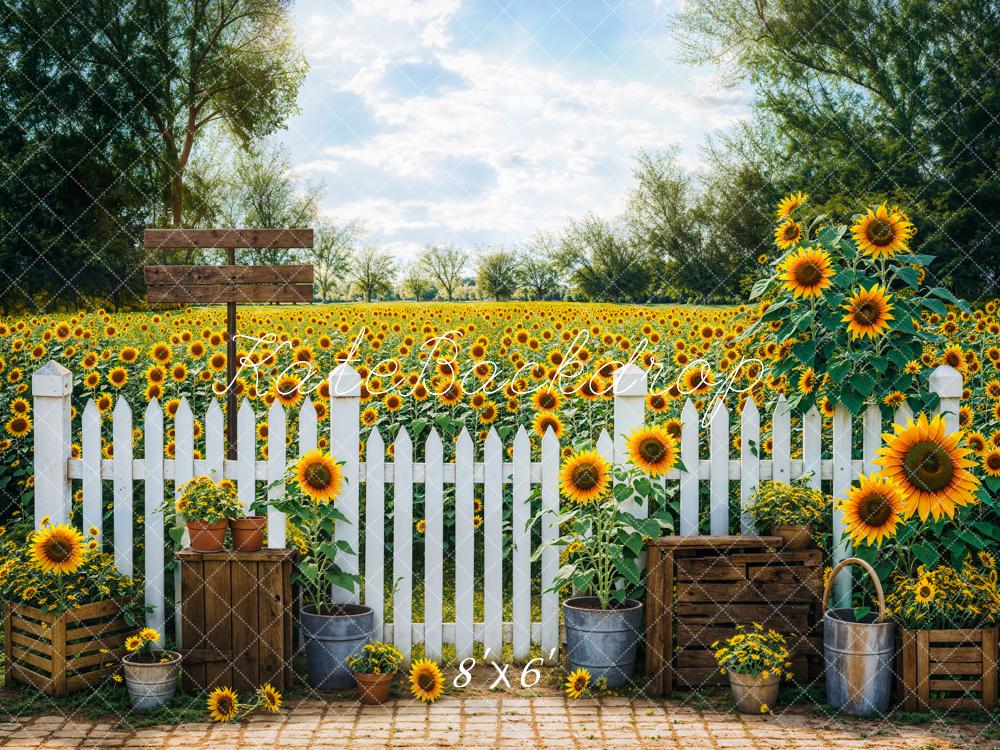 Kate Fence Sunflowers Backdrop Designed by Emetselch - Kate Backdrop AU