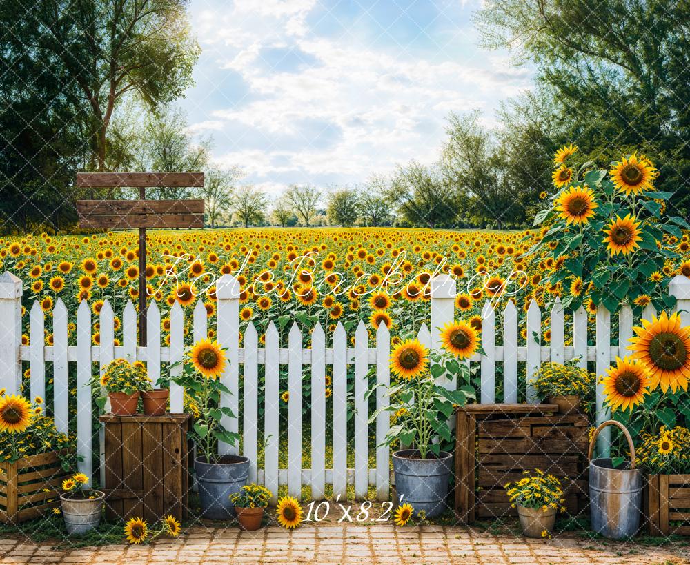Kate Fence Sunflowers Backdrop Designed by Emetselch - Kate Backdrop AU