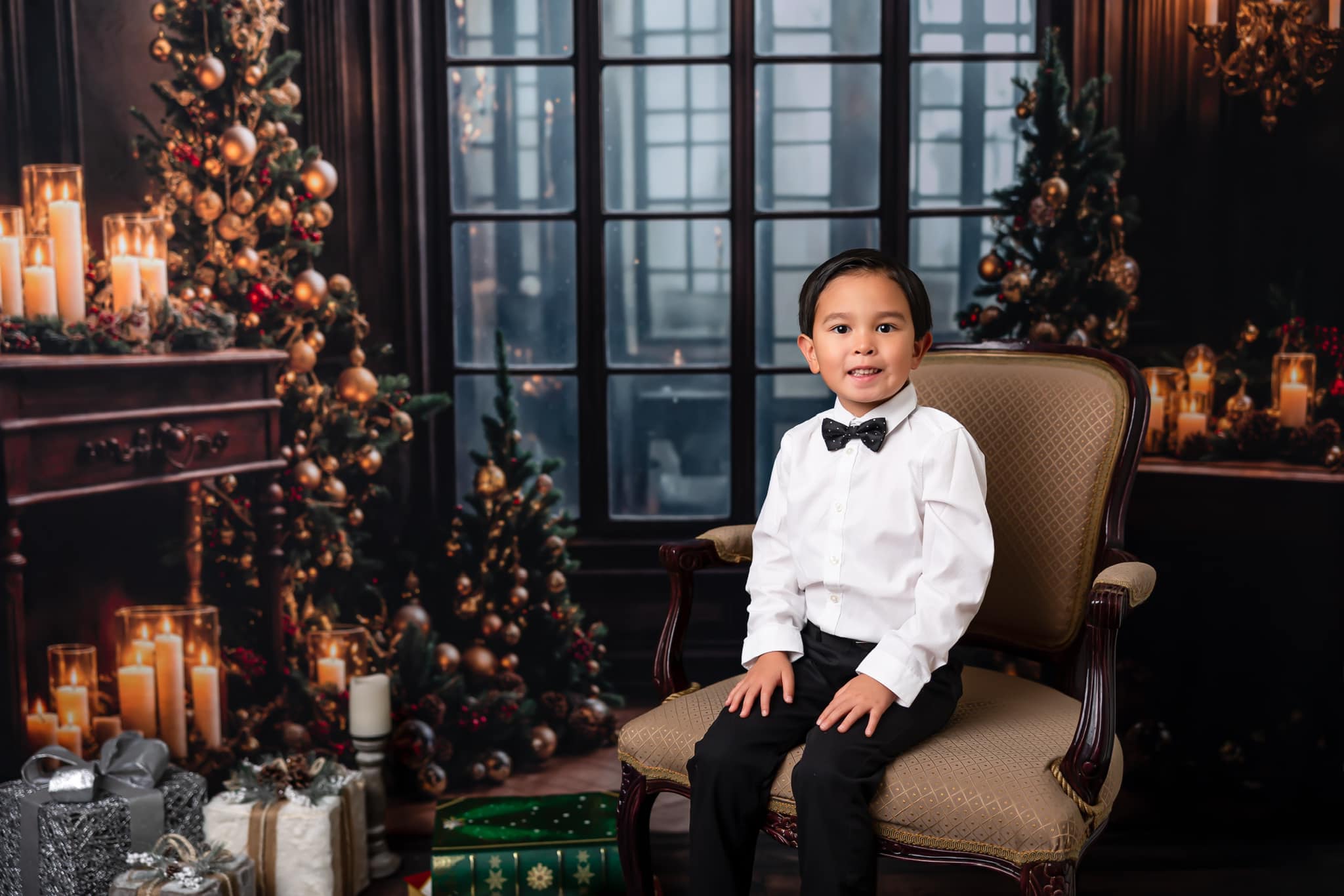 Kate Candlelight Christmas Tree Backdrop Arch Window Designed by Emetselch - Kate Backdrop AU
