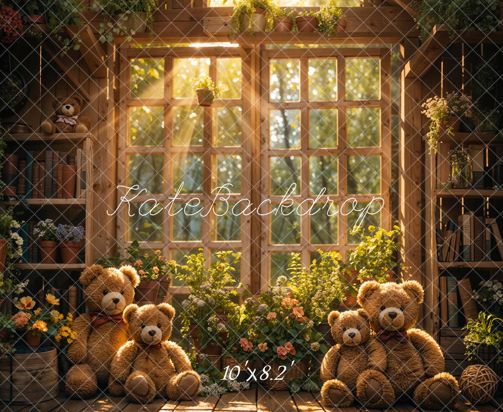 Kate Spring Sunlight Teddy Bear Backdrop Bookshelf Designed by Emetselch - Kate Backdrop AU