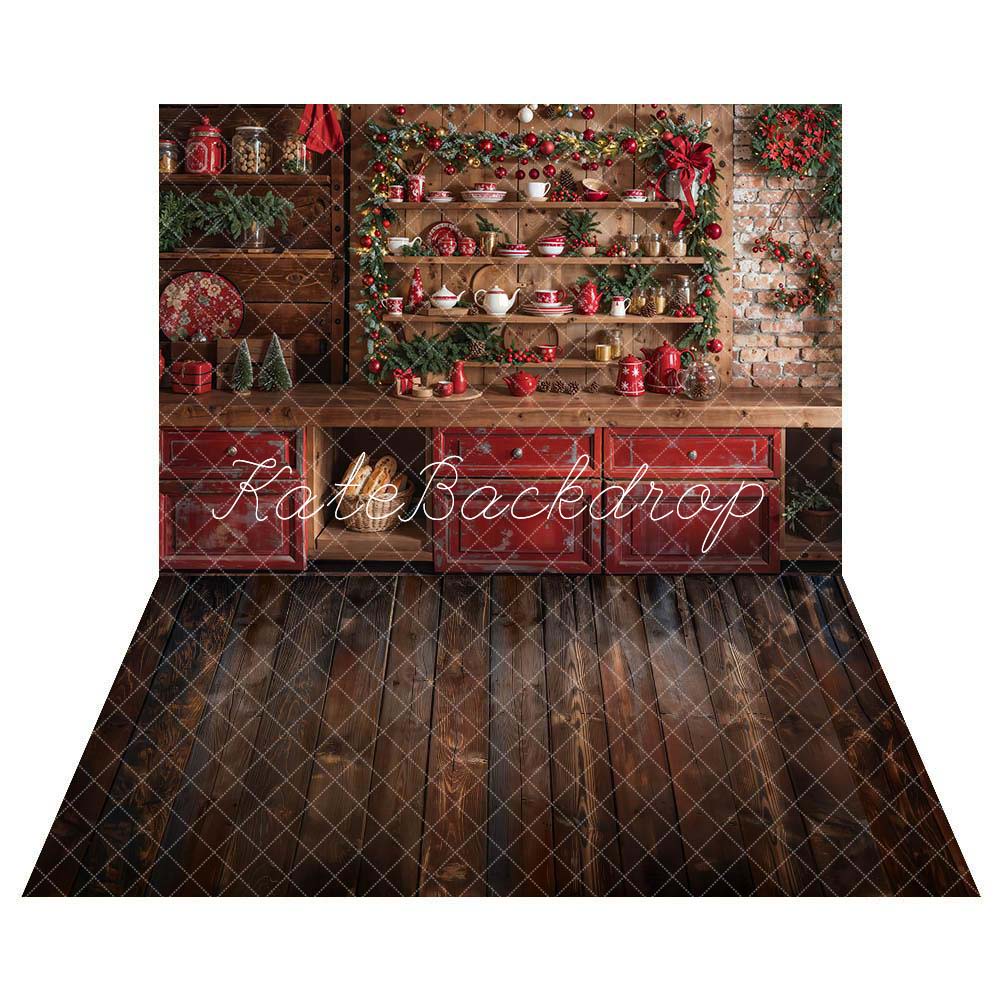 Kate Christmas Cupboard Backdrop+Wood Grain Floor Backdrop