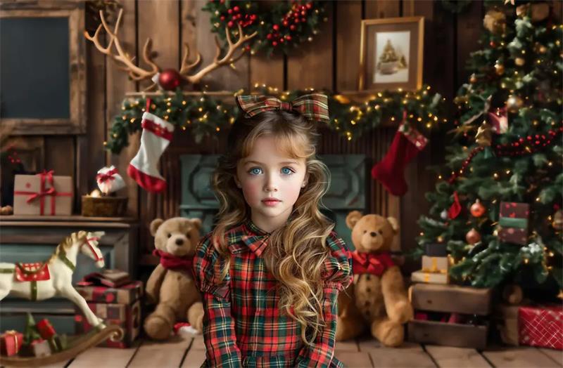 Kate Christmas Fireplace Bear Garland Backdrop Designed by Emetselch - Kate Backdrop AU