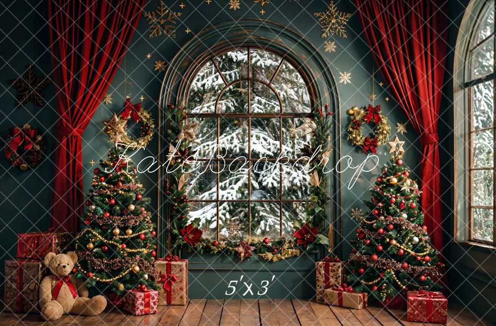 Kate Window Green Wall Christmas Tree Backdrop Designed by Emetselch - Kate Backdrop AU