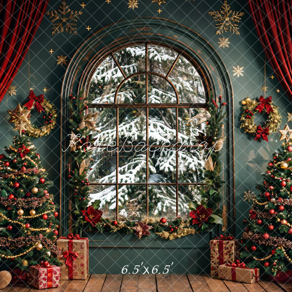 Kate Window Green Wall Christmas Tree Backdrop Designed by Emetselch - Kate Backdrop AU