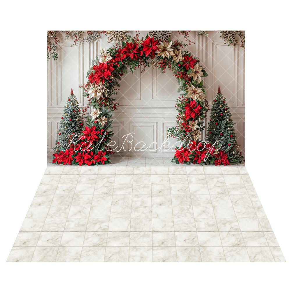 Kate Christmas Arch Backdrop+White Marble Plaid Floor Backdrop - Kate Backdrop AU