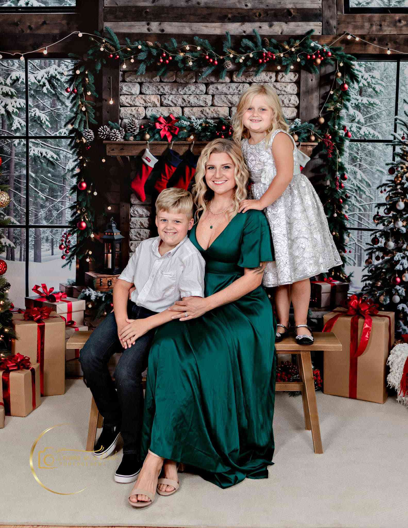 Kate Winter Christmas Brick Fireplace Window Backdrop Designed by Emetselch - Kate Backdrop AU