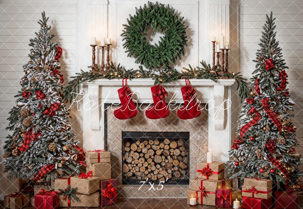 Kate Christmas Tree Fireplace Socks Backdrop Designed by Emetselch - Kate Backdrop AU