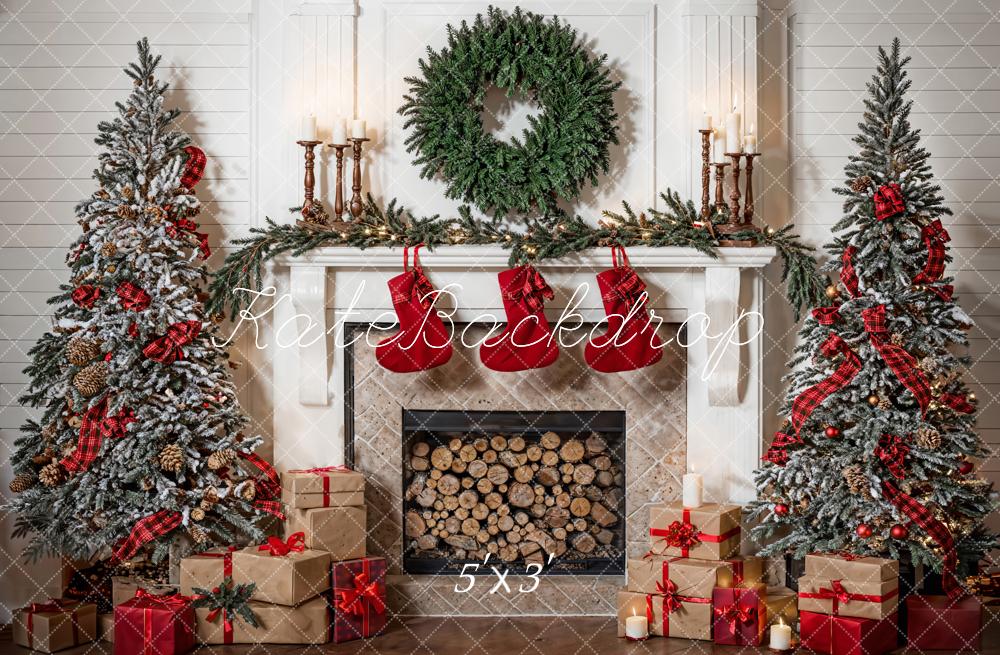 Kate Christmas Tree Fireplace Socks Backdrop Designed by Emetselch - Kate Backdrop AU