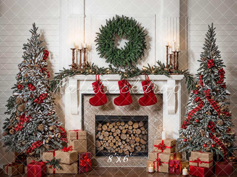 Kate Christmas Tree Fireplace Socks Backdrop Designed by Emetselch - Kate Backdrop AU