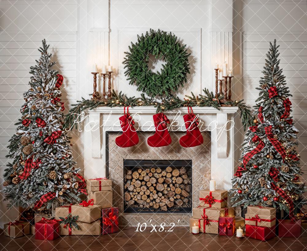 Kate Christmas Tree Fireplace Socks Backdrop Designed by Emetselch - Kate Backdrop AU
