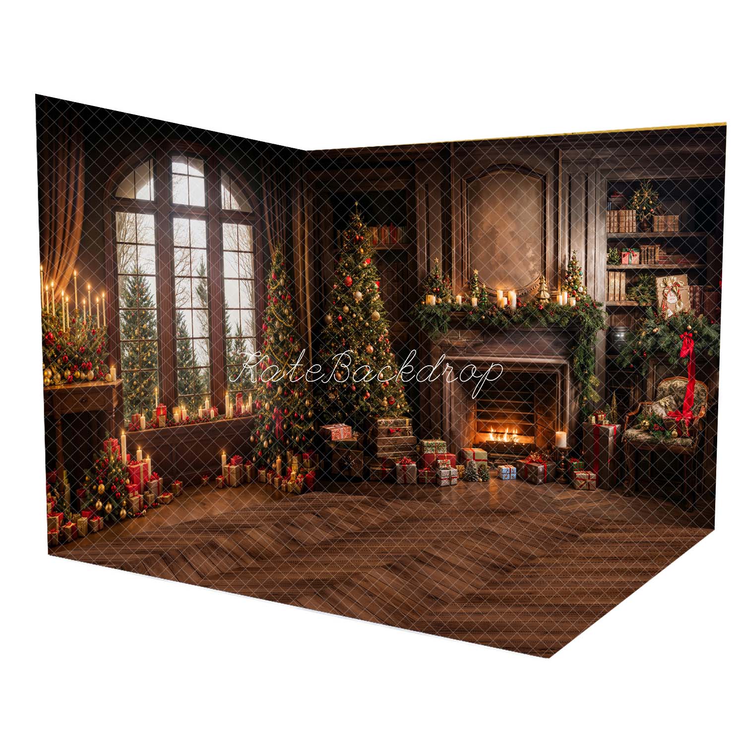 Kate Christmas Dark Brown Wooden Arch Window Room Set(8ftx8ft&10ftx8ft&8ftx10ft) - Kate Backdrop AU