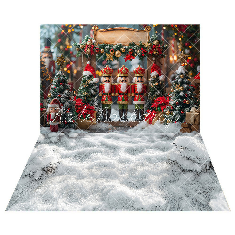 Kate Winter Christmas Nutcracker Backdrop+Thick Snow Floor Backdrop - Kate Backdrop AU