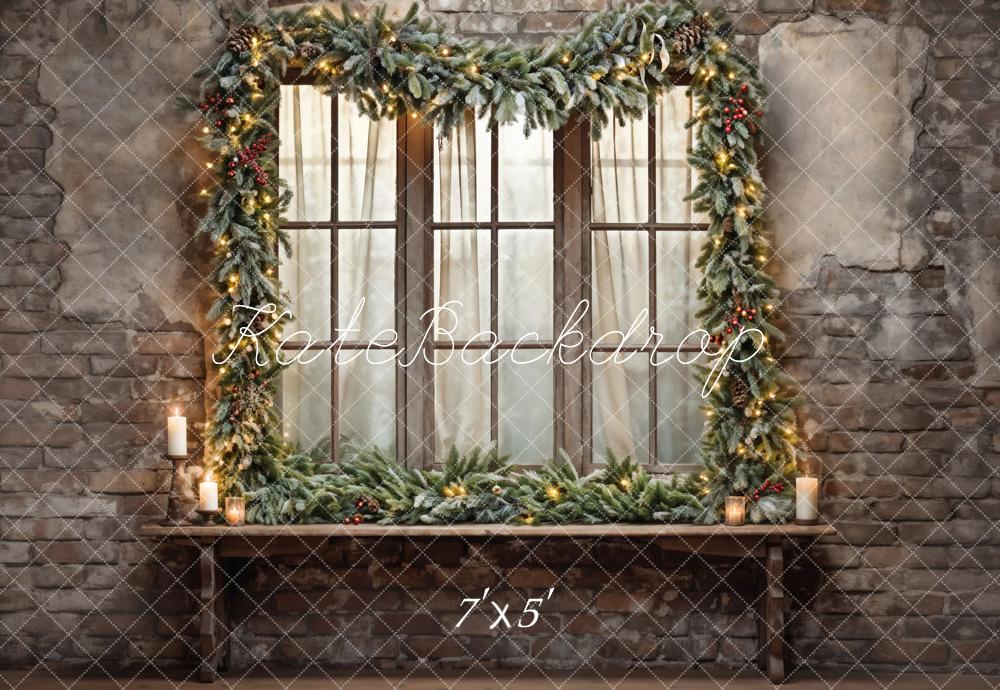 Kate Christmas Brick Wall Window Backdrop Designed by Emetselch - Kate Backdrop AU
