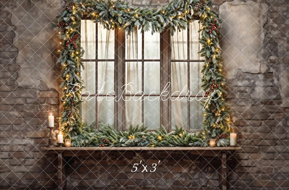 Kate Christmas Brick Wall Window Backdrop Designed by Emetselch - Kate Backdrop AU