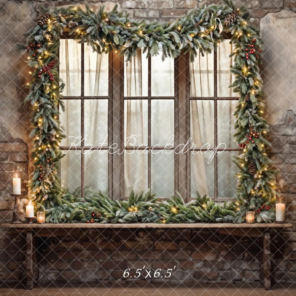 Kate Christmas Brick Wall Window Backdrop Designed by Emetselch - Kate Backdrop AU