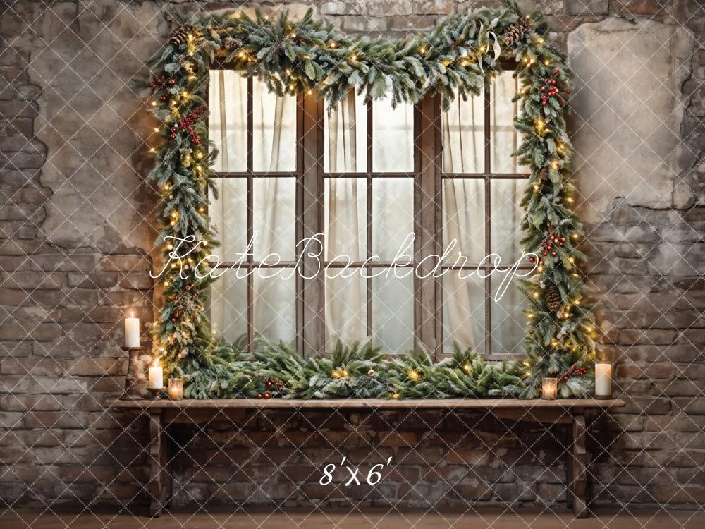 Kate Christmas Brick Wall Window Backdrop Designed by Emetselch - Kate Backdrop AU