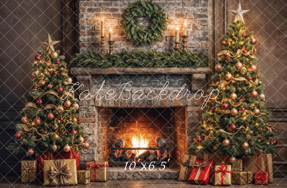 Kate Christmas Tree Fireplace Backdrop Designed by Emetselch - Kate Backdrop AU
