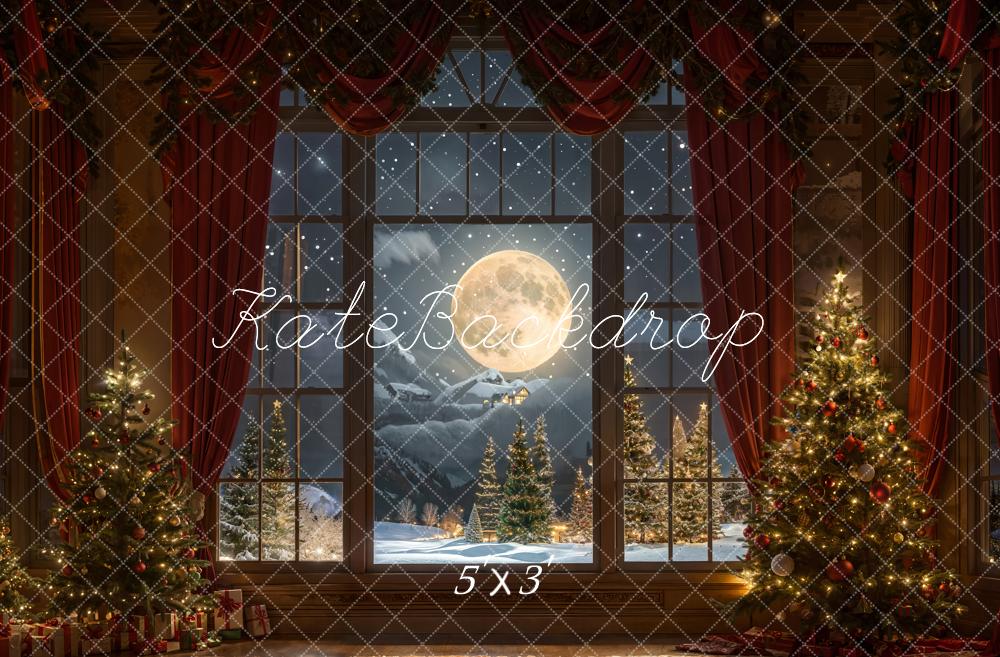 Kate Christmas Backdrop Full moon Outside Window Designed by Chain Photography - Kate Backdrop AU