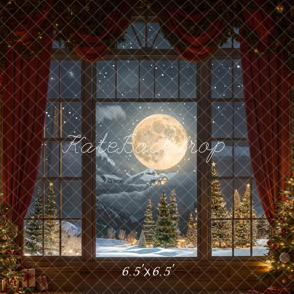 Kate Christmas Backdrop Full moon Outside Window Designed by Chain Photography - Kate Backdrop AU