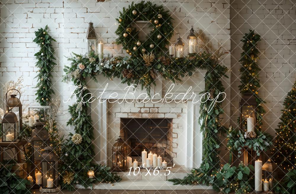 Kate Christmas White Brick Wall Fireplace Backdrop Designed by Emetselch - Kate Backdrop AU
