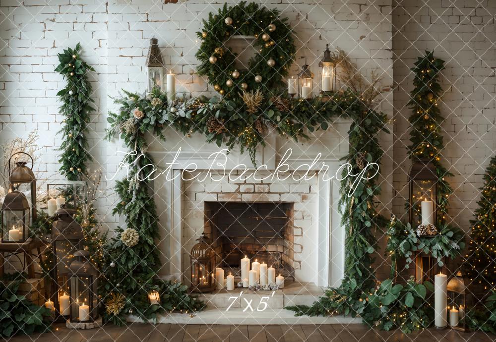 Kate Christmas White Brick Wall Fireplace Backdrop Designed by Emetselch - Kate Backdrop AU