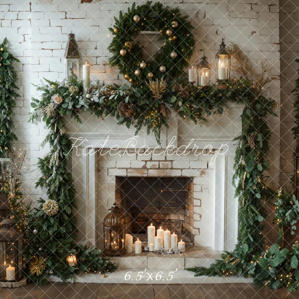 Kate Christmas White Brick Wall Fireplace Backdrop Designed by Emetselch - Kate Backdrop AU