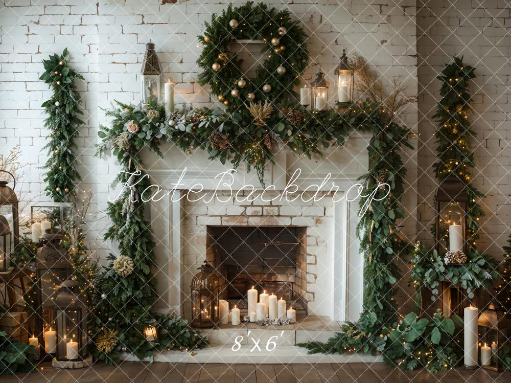 Kate Christmas White Brick Wall Fireplace Backdrop Designed by Emetselch - Kate Backdrop AU