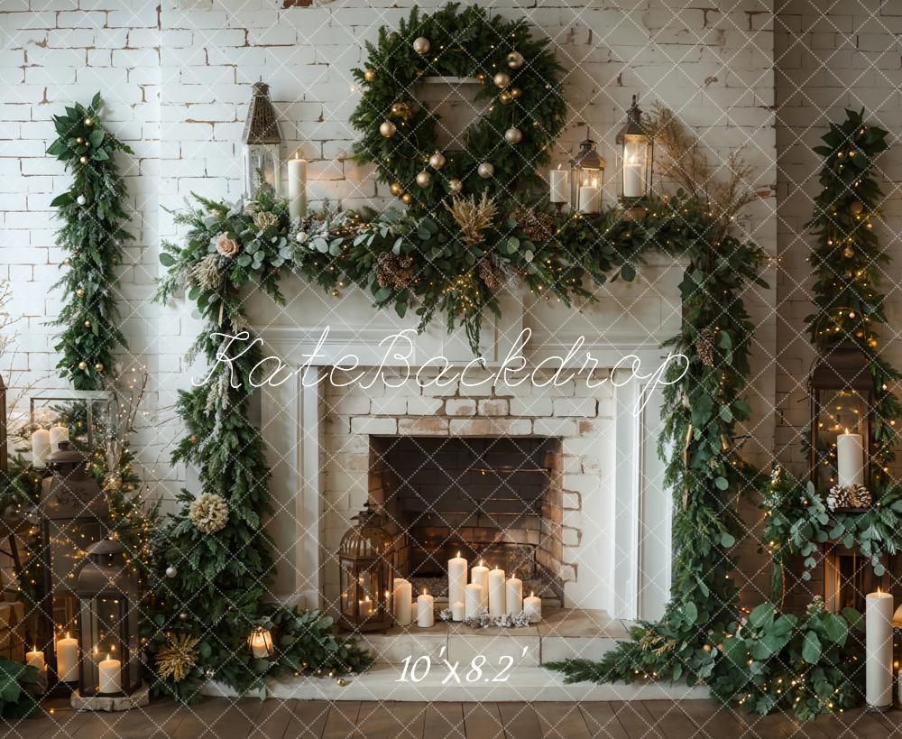 Kate Christmas White Brick Wall Fireplace Backdrop Designed by Emetselch - Kate Backdrop AU