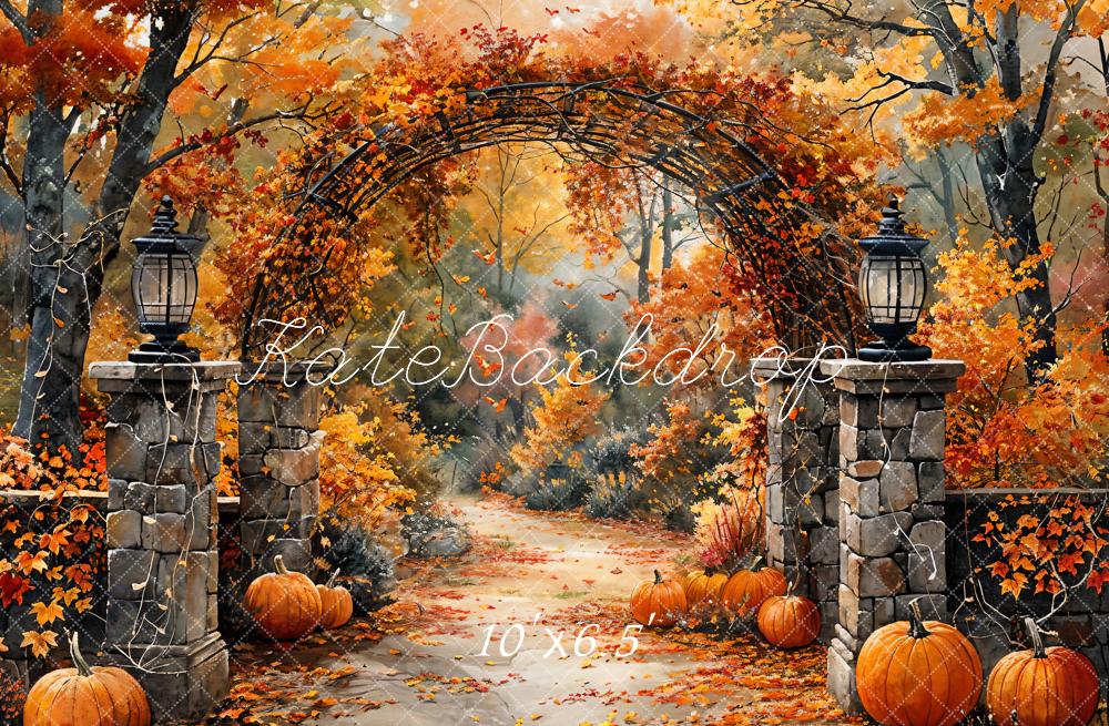 Kate Watercolor Autumn Forest Pumpkin Arch Backdrop Designed by GQ - Kate Backdrop AU