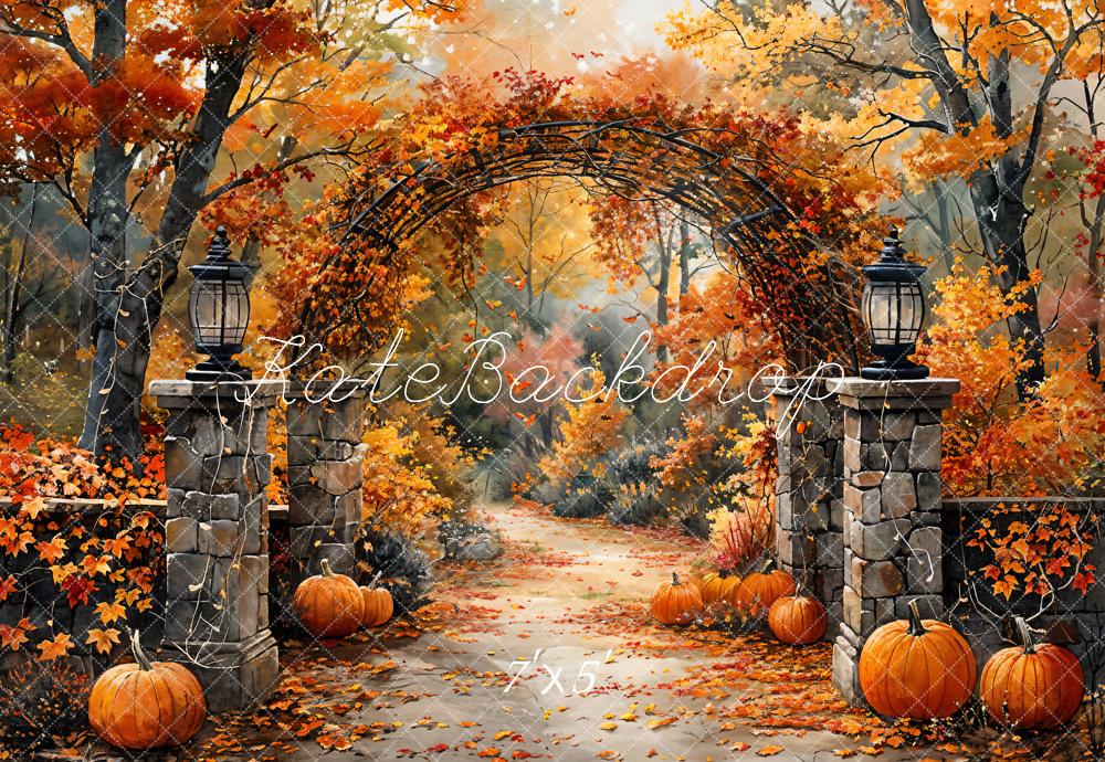 Kate Watercolor Autumn Forest Pumpkin Arch Backdrop Designed by GQ - Kate Backdrop AU