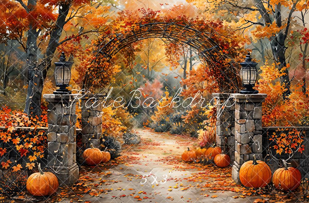 Kate Watercolor Autumn Forest Pumpkin Arch Backdrop Designed by GQ - Kate Backdrop AU