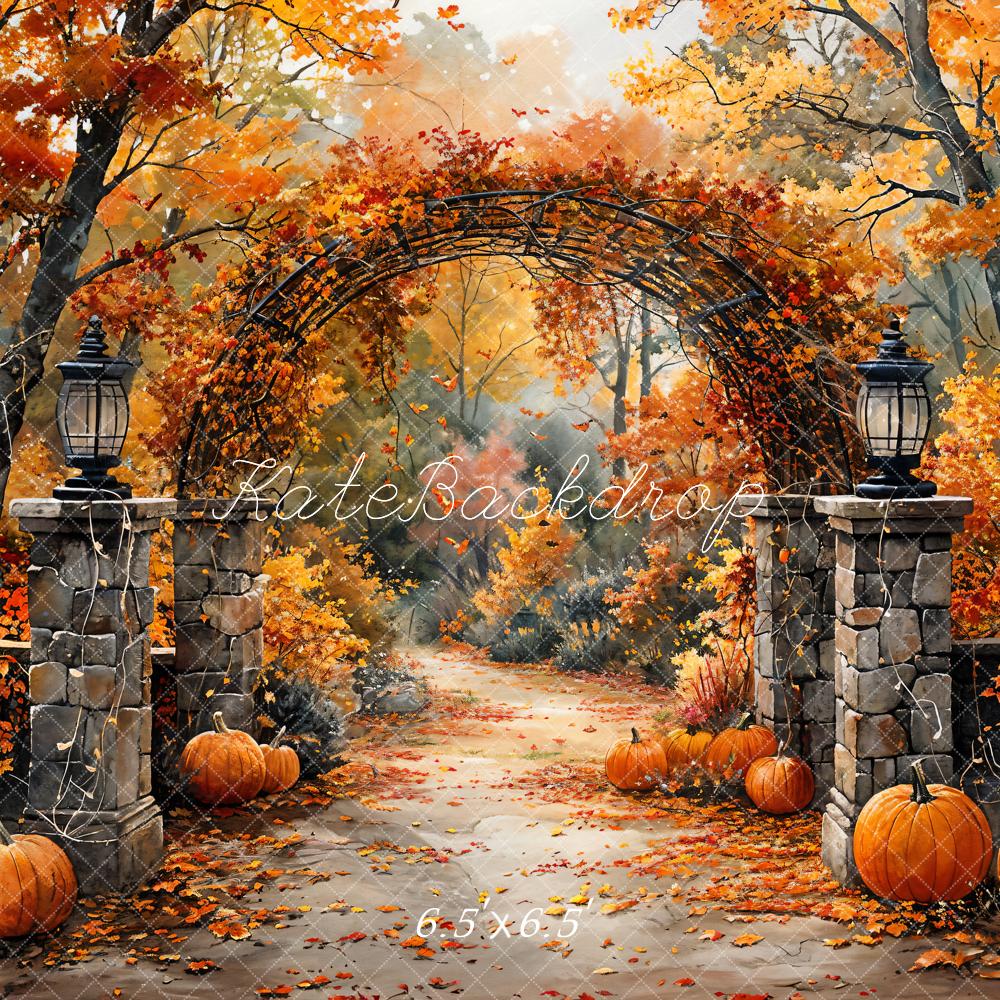 Kate Watercolor Autumn Forest Pumpkin Arch Backdrop Designed by GQ - Kate Backdrop AU