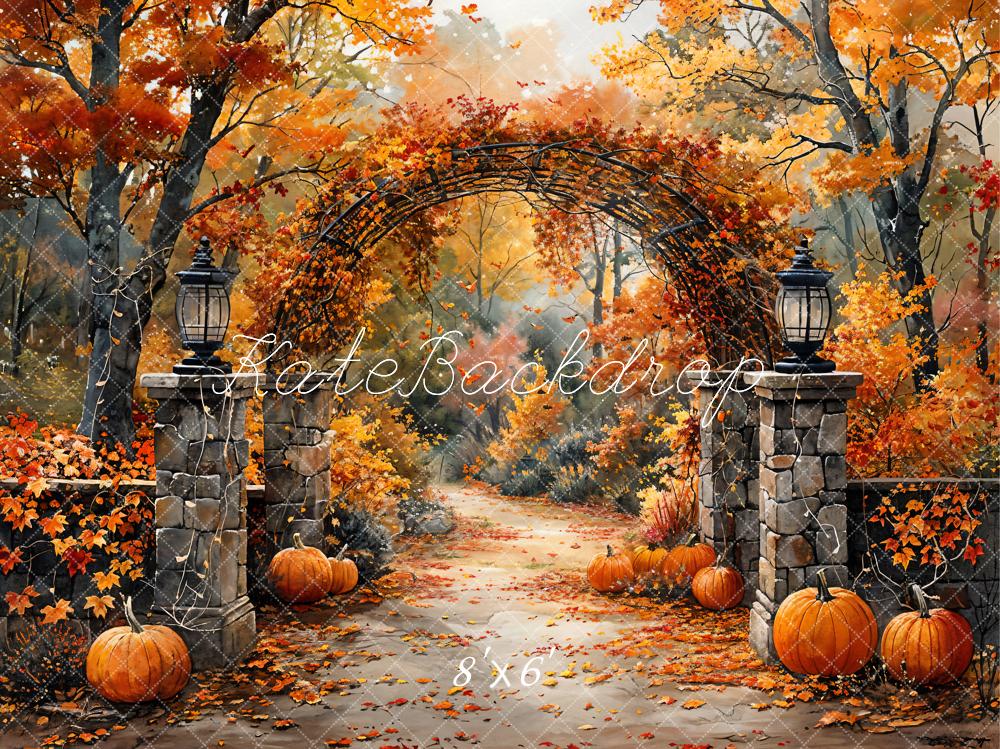 Kate Watercolor Autumn Forest Pumpkin Arch Backdrop Designed by GQ - Kate Backdrop AU