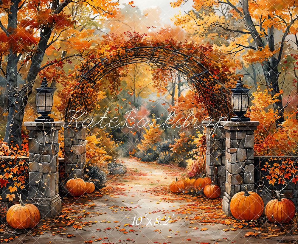 Kate Watercolor Autumn Forest Pumpkin Arch Backdrop Designed by GQ - Kate Backdrop AU